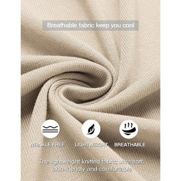 Men Beige White Short Sleeve Button Up Knit Polo Shirt Casual Lightweight - Picture 4 of 5